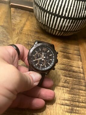 Guess Brown Leather Strap Watch with Silver Caseback